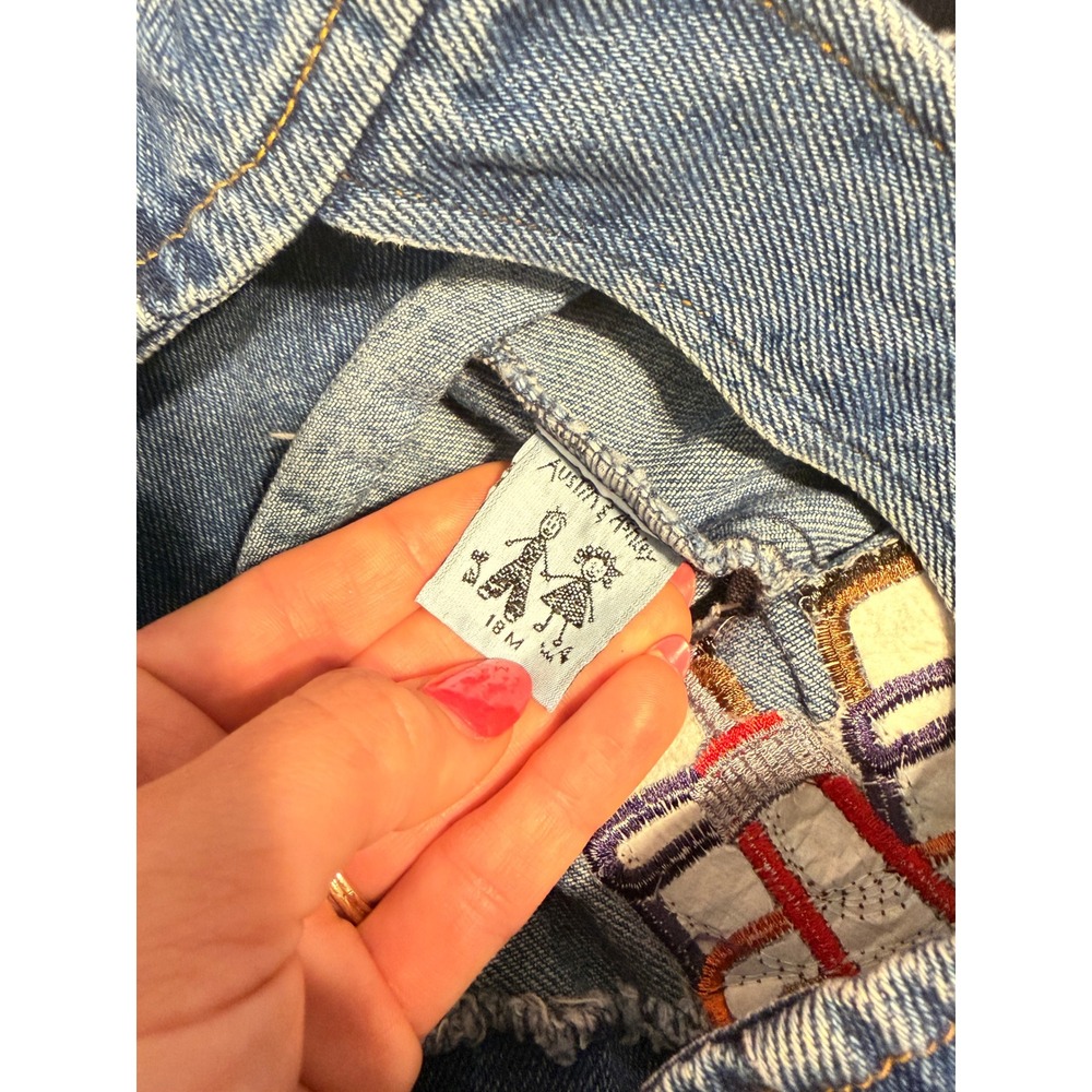 Vintage 18 months Boys Denim Overalls Construction Patch Bear 100% Cotton - Picture 4 of 9